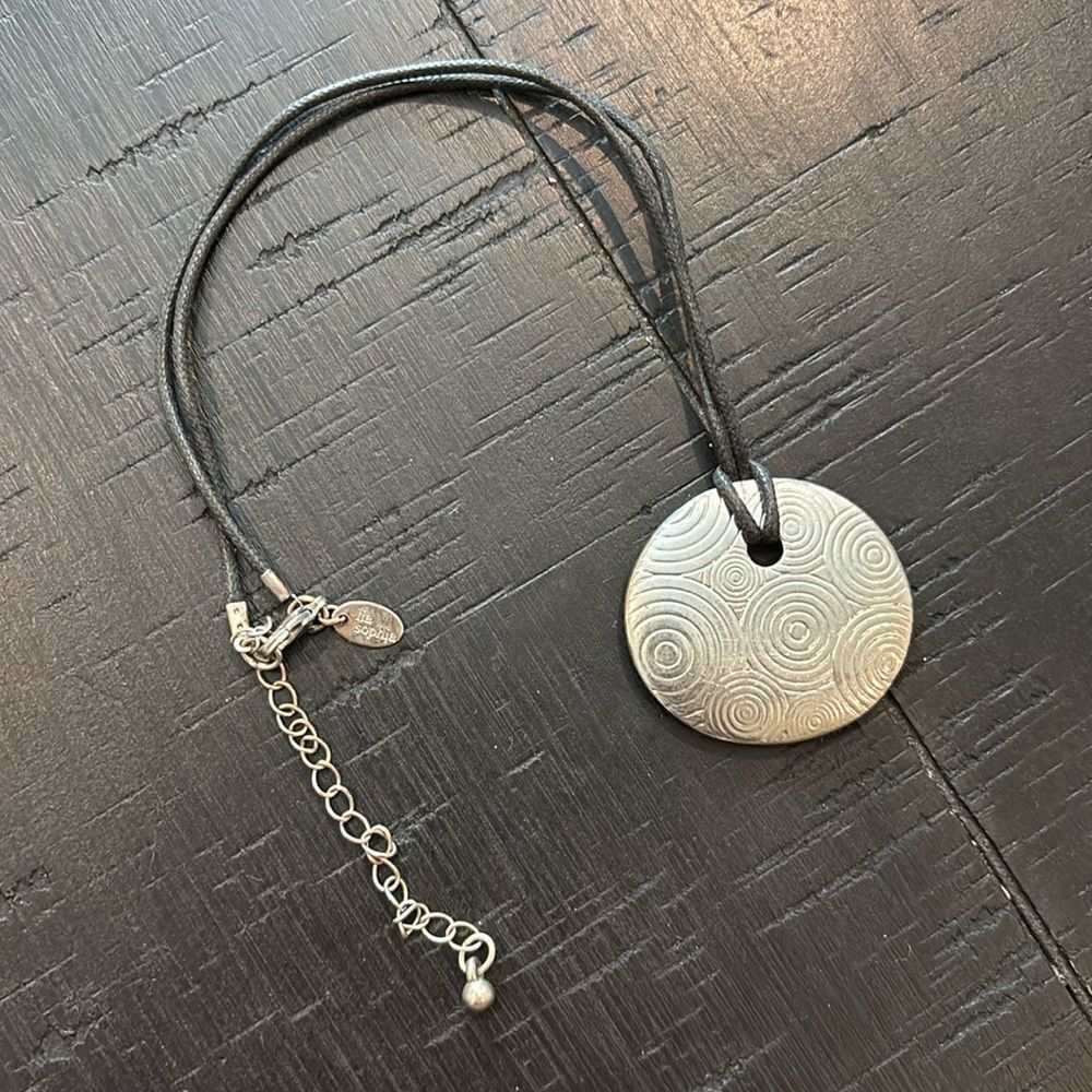 Lia Sophia Silver Medallion Leather Necklace